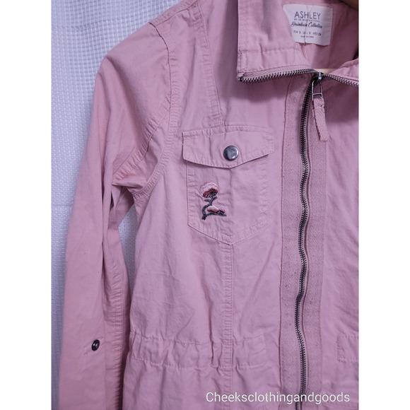Ashley Pink Floral Embroidered Boho Cotton Utility Jacket size SMALL - Picture 3 of 6